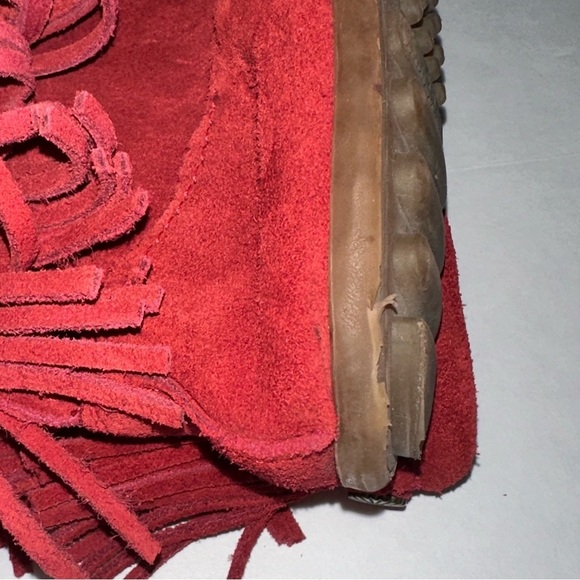 Girl’s Red Suede 3 Layer Fringe Boot - Picture 6 of 9
